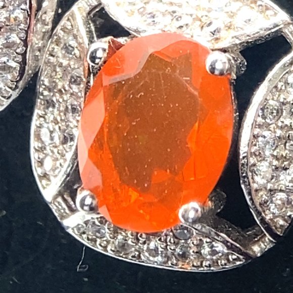 Fire Opal 2.84ct Platinum Finish Solid 925 Sterling Silver Earrings and Pendant - Picture 7 of 7